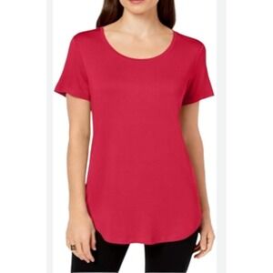 JM Collection Red Tee Top Short Sleeve Scoop Neck Casual Size XS NWT